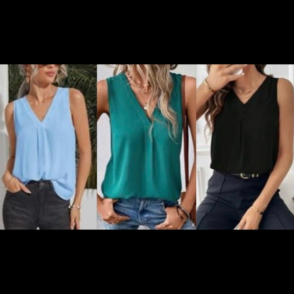 Women's Sleeveless V-Neck Top - Blue, Green, Black